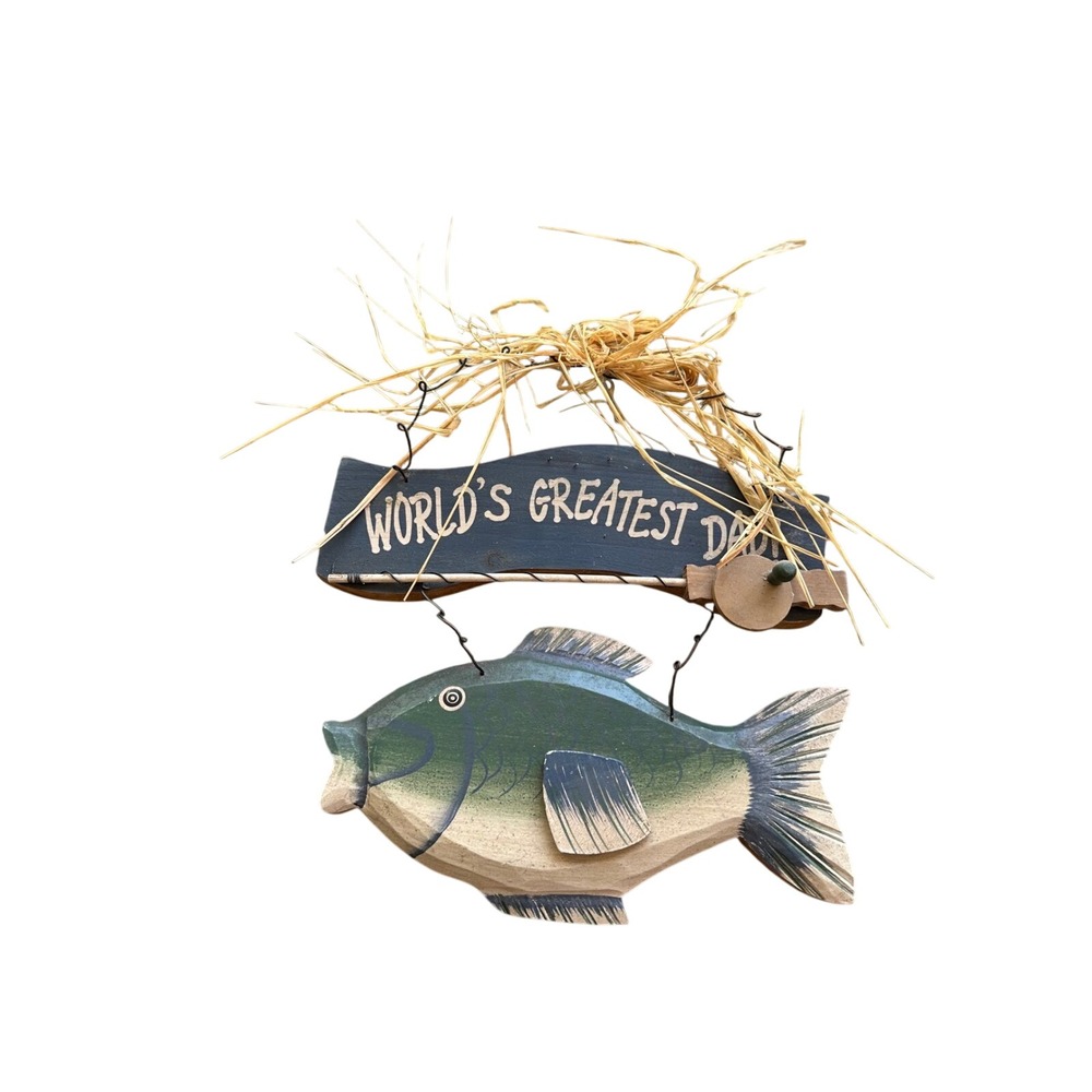 Vintage Rustic‎ Wood Worlds Greatest Dad Fishing Sign Wall Decor Fish Art